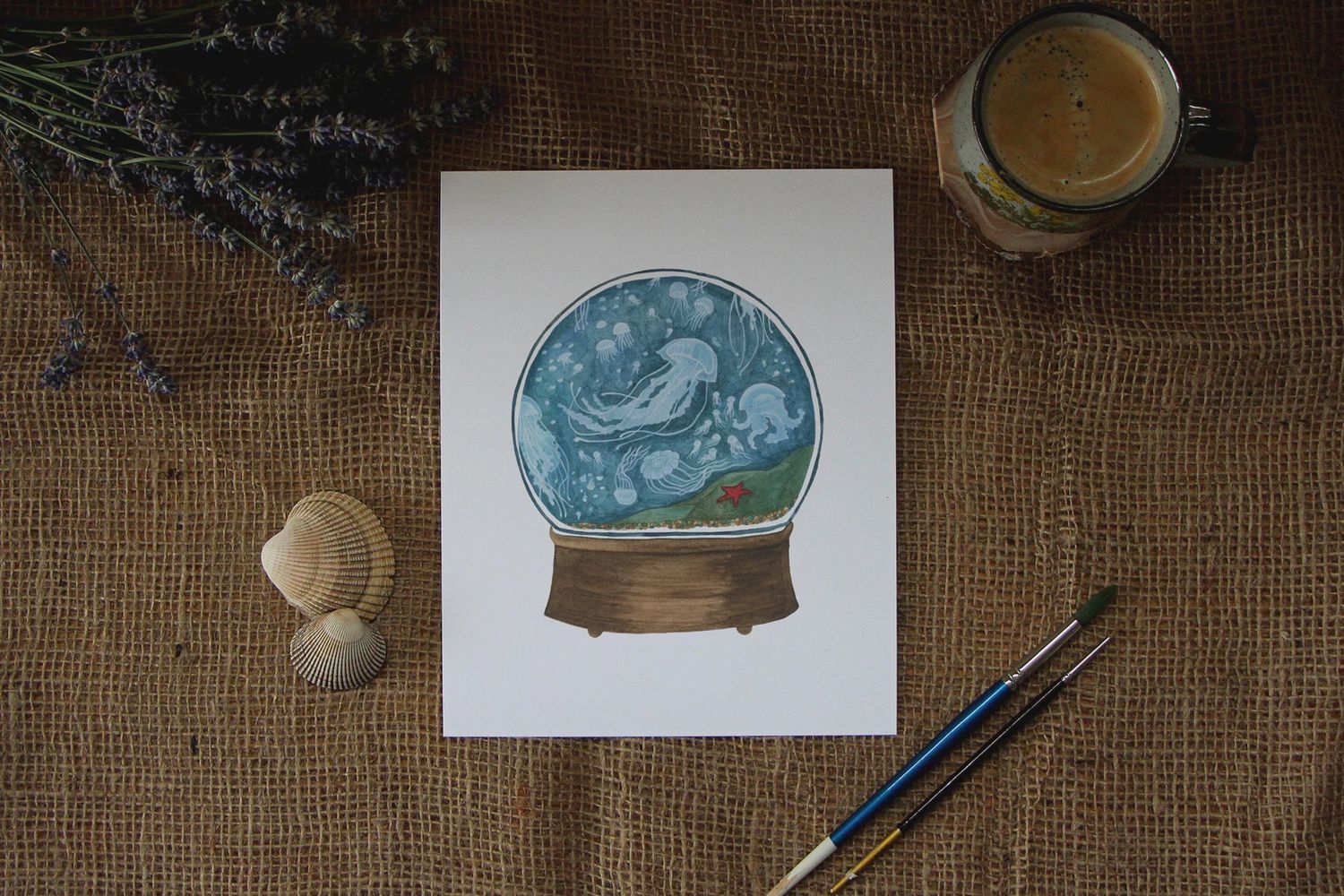 5 x 7 Jellyfish Snow Globe Watercolour Print