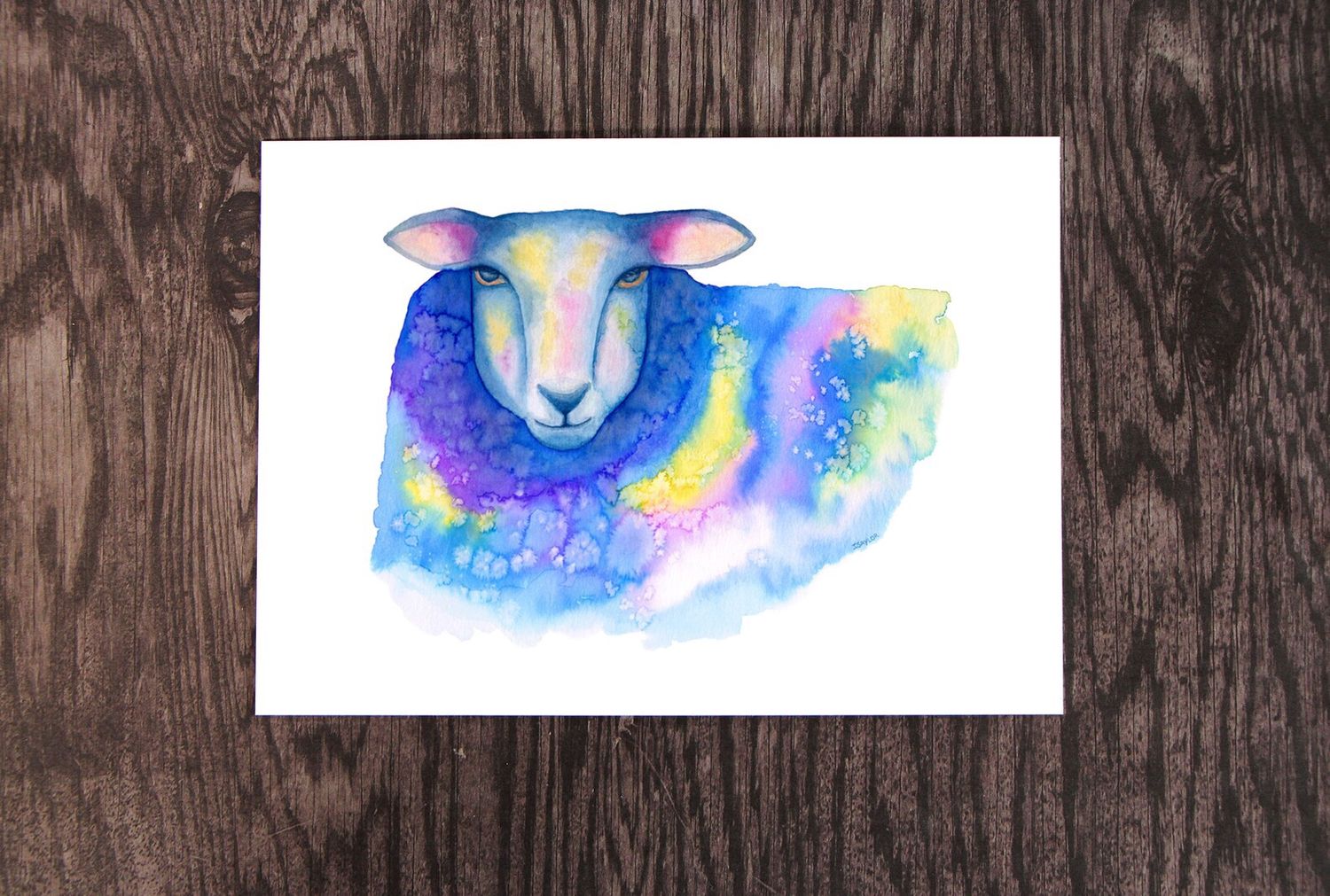 Colourful Sheep 8 x 10 Watercolour Print