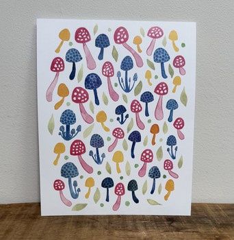 Colourful Mushroom Pattern 8 x 10 Watercolour Print