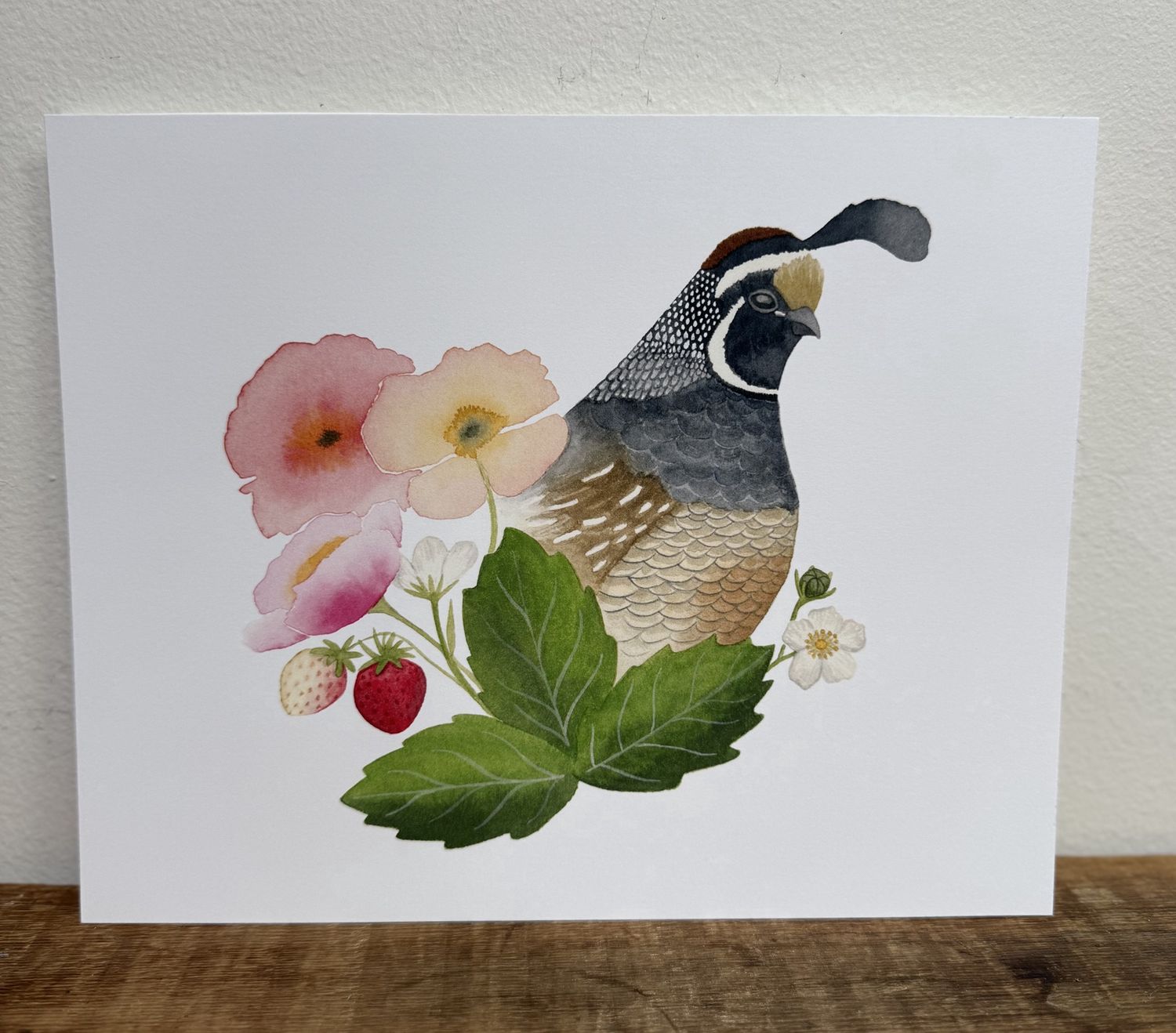 Quail and Flowers 8 x 10 Watercolour Print