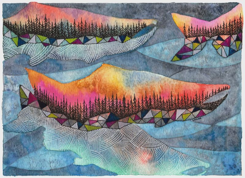 Salmon Run 8 x 10 Watercolour Print