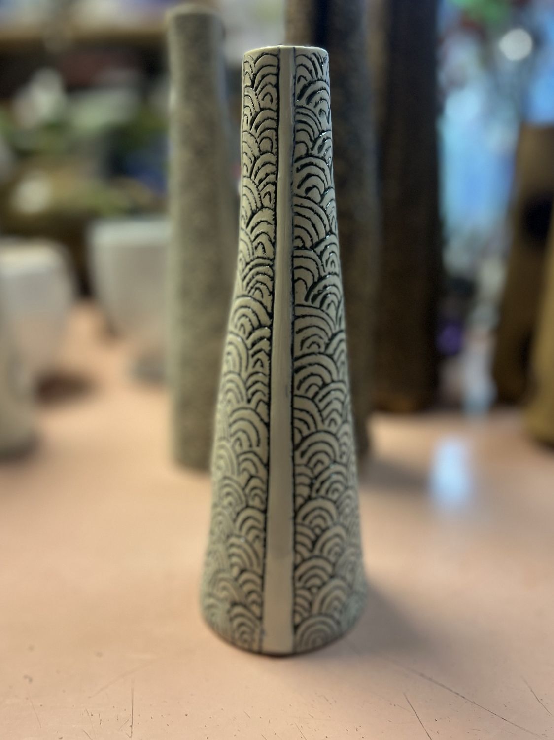 Candleholder- White clay with scale Designs