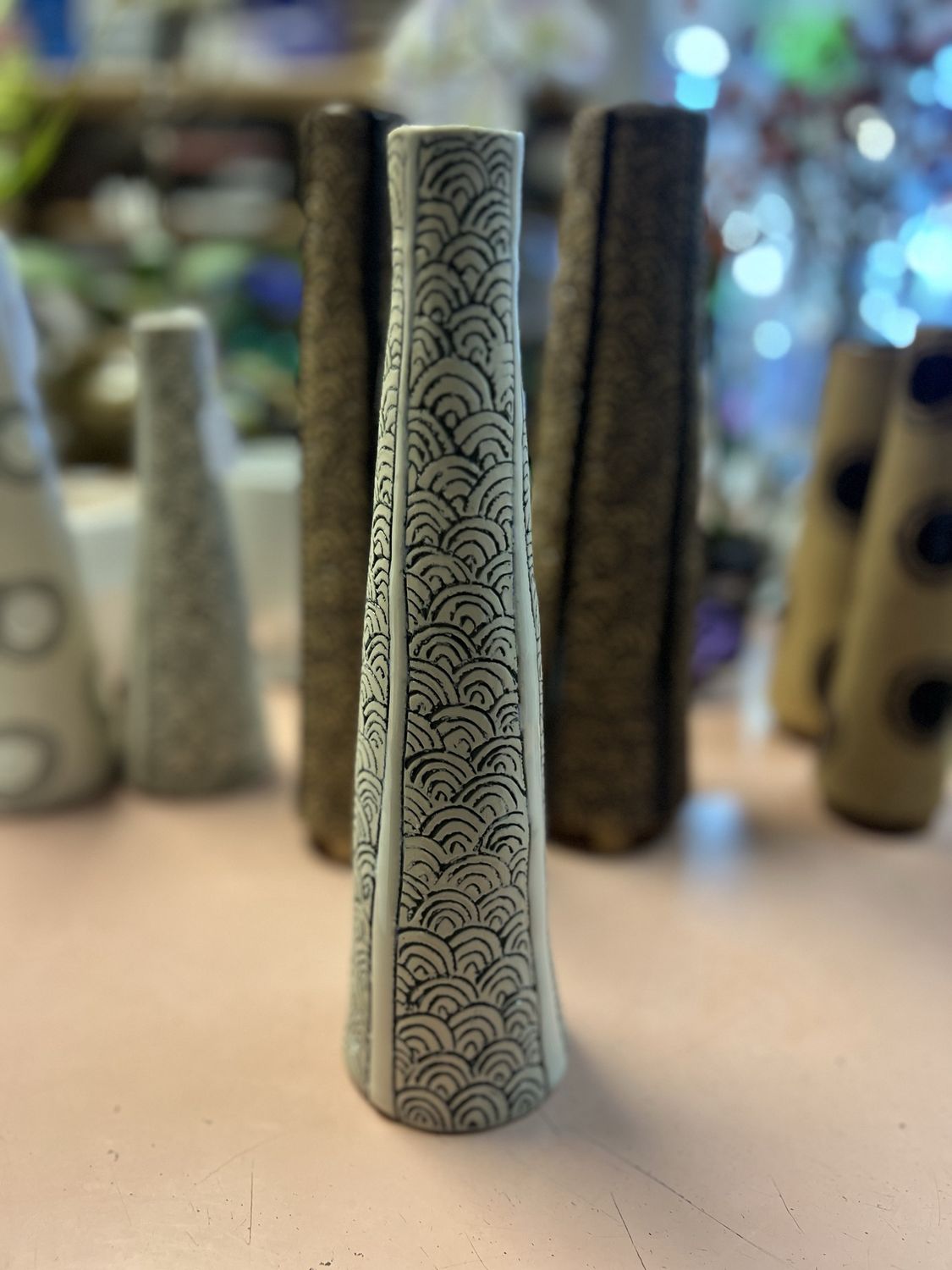 Candleholder- white clay with scale design #2