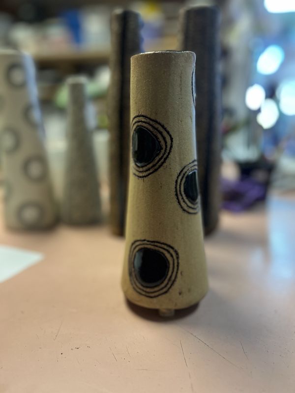 Vase - Tan clay with Black Circles