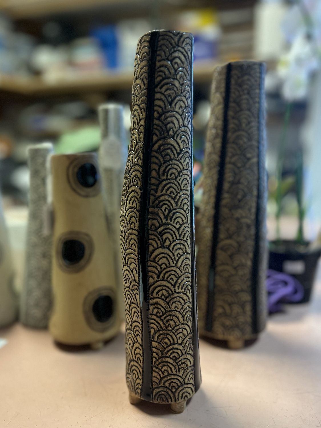 Vase- Tan Clay with Scales