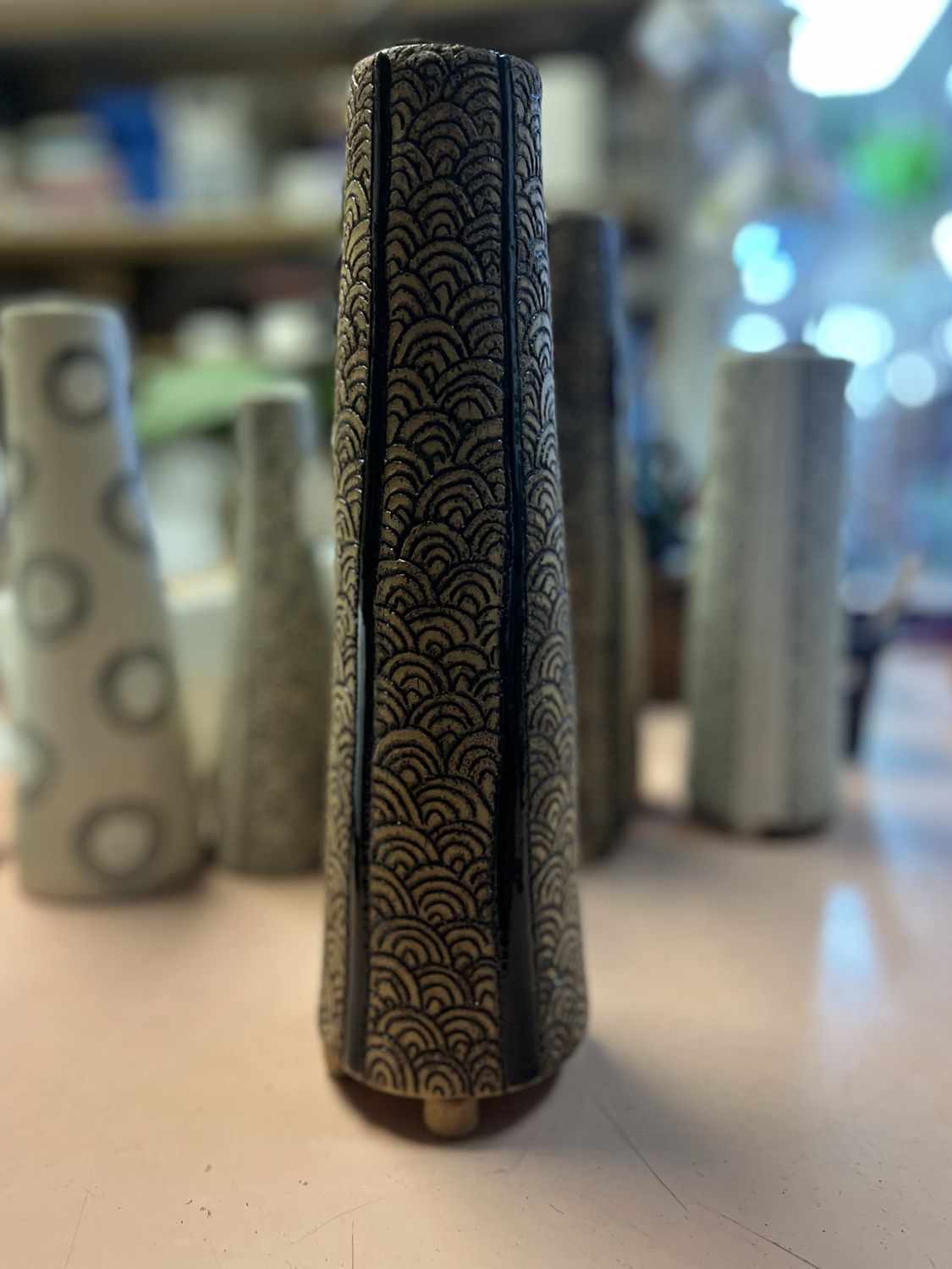 Vase- Tan clay with scales #2