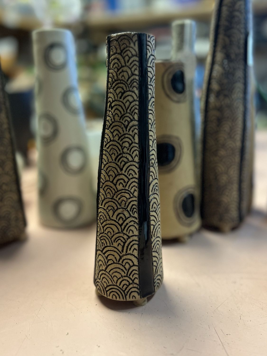 Vase- Tan clay with scales #3