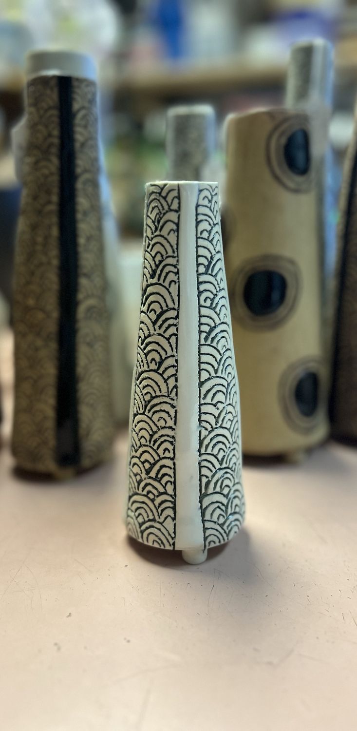 Vase- White Clay with scale design