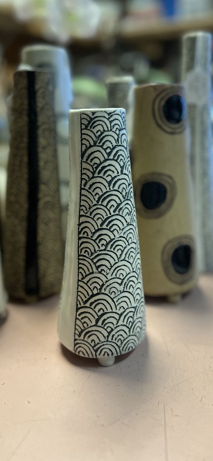 Vase-White Clay with scale designs #2