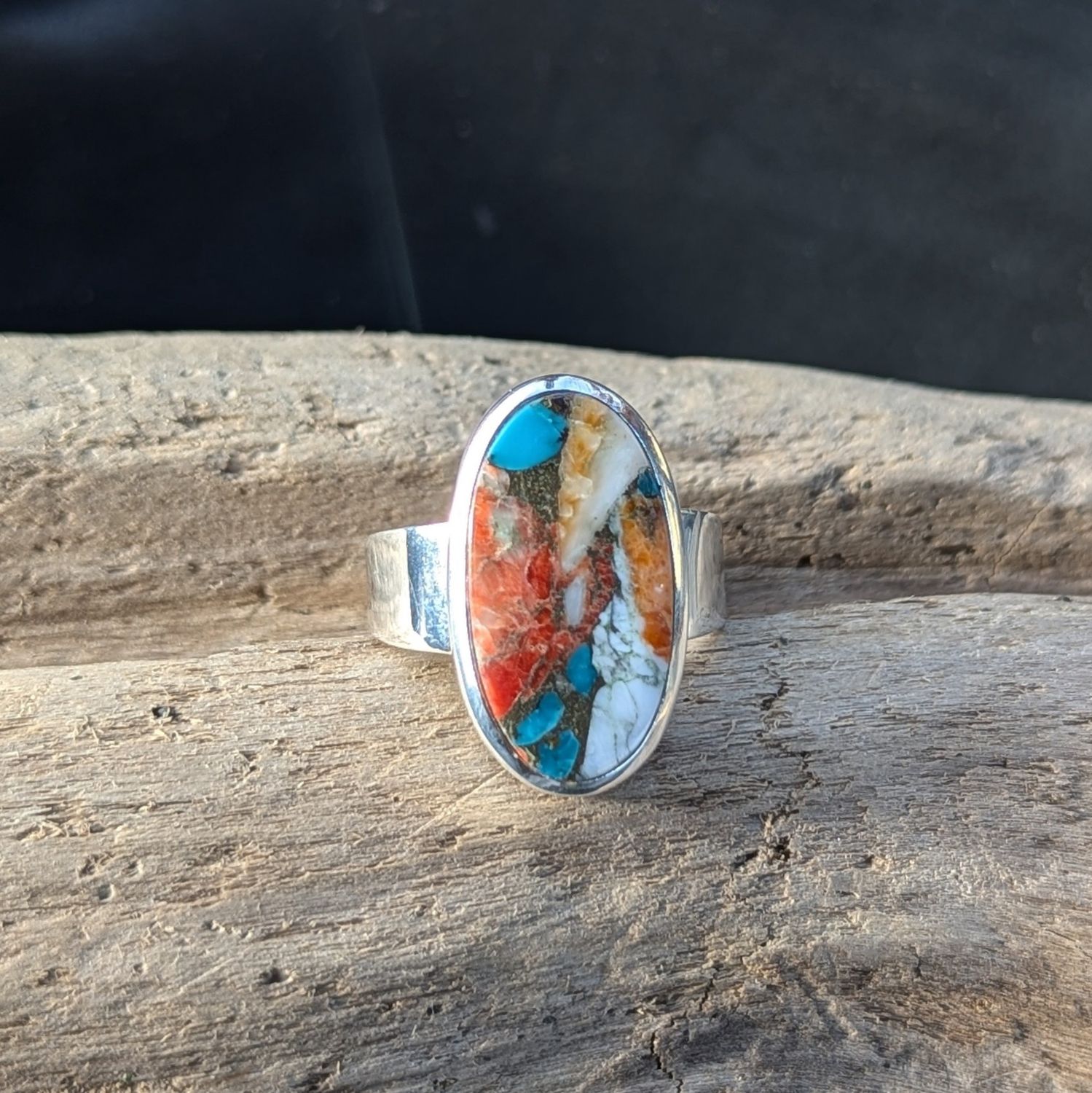 Oval Oyster Turquoise Sterling Silver Ring (9.5)