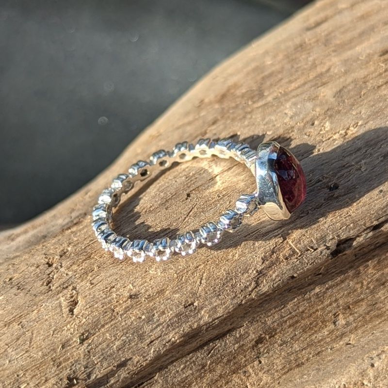 Rectangle Garnet Sterling Silver Ring (8.5)