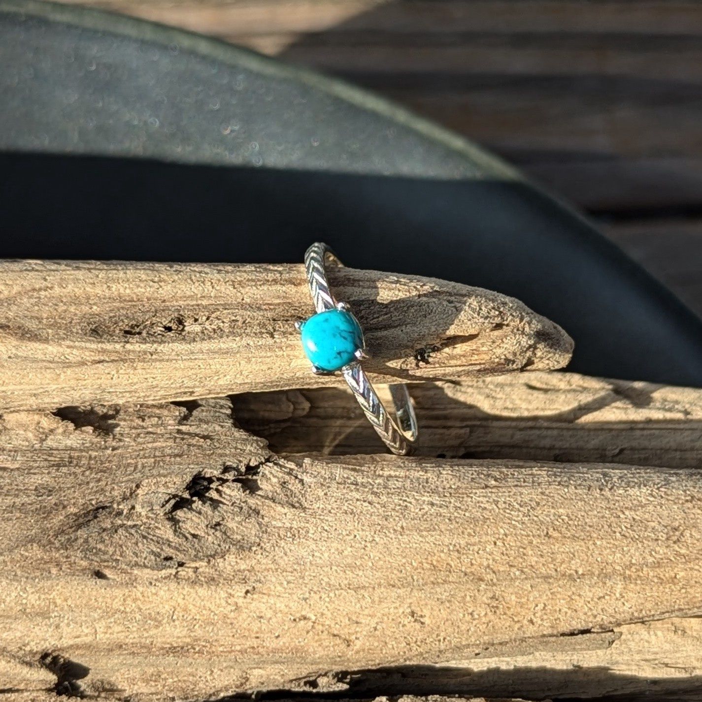 Mini Turquoise Chevron Sterling Silver Ring (7.5)