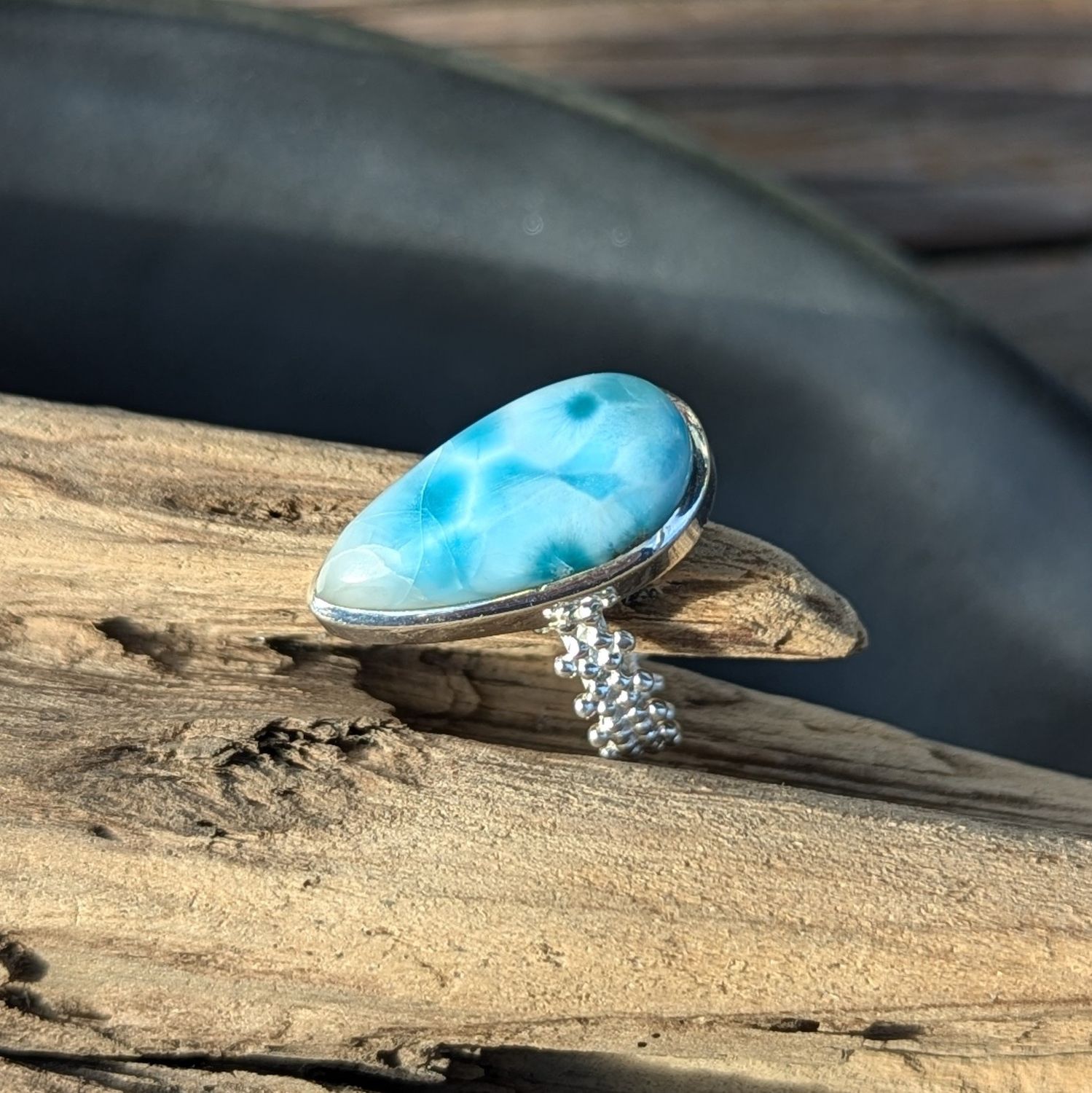 Teardrop Larimar Sterling Silver Ring (6.5)