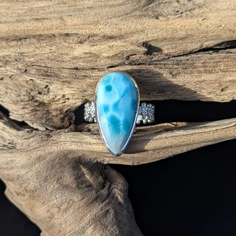 Teardrop Larimar Sterling Silver Ring (6.5)