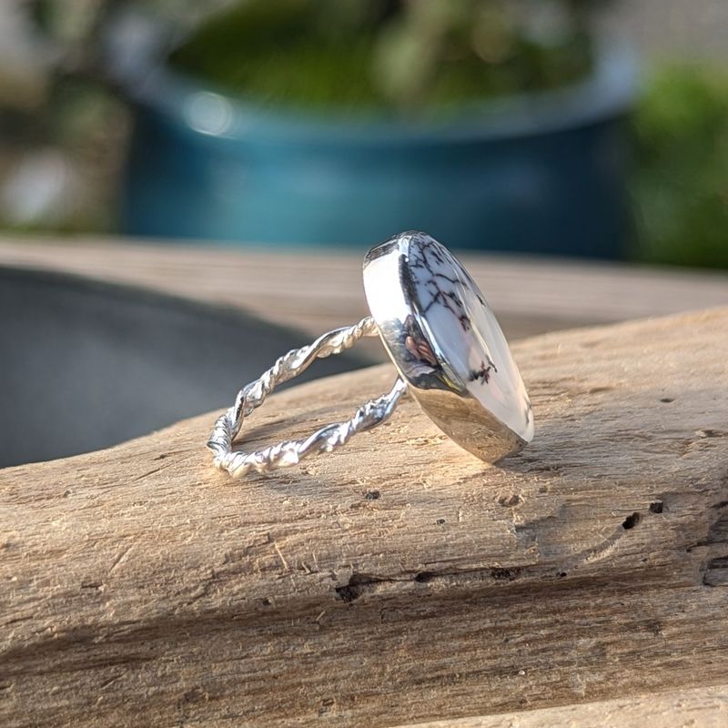 Teardrop Dentritic Opal Sterling Silver Ring (8)
