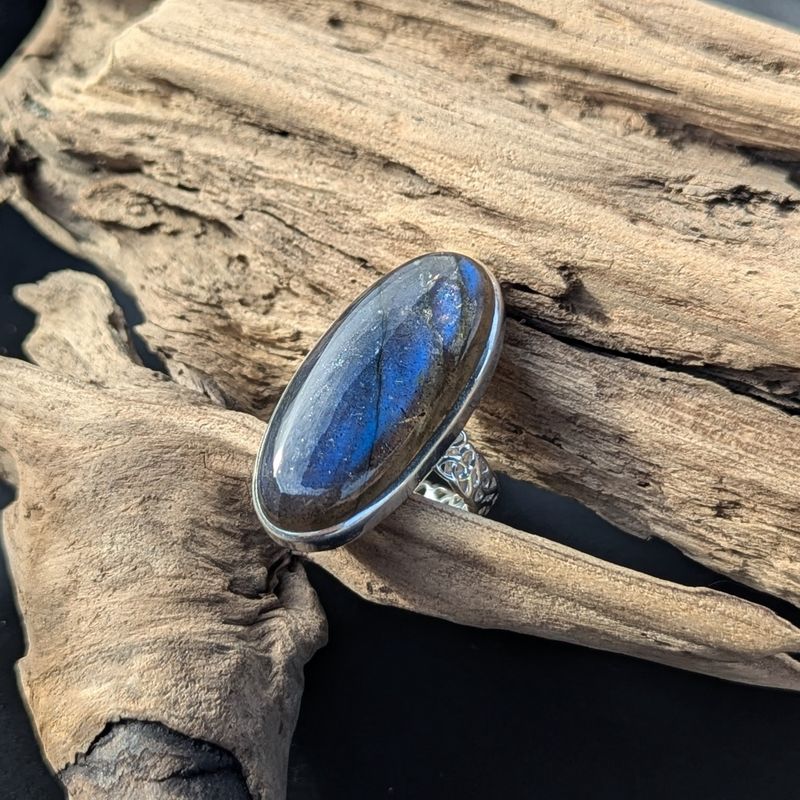Oval Labradorite Sterling Silver Ring (9.5)
