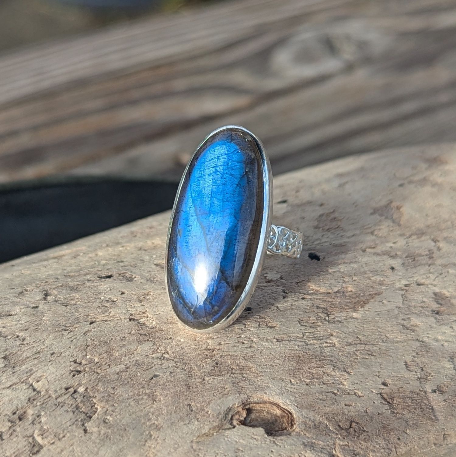Oval Labradorite Sterling Silver Ring (9.5)