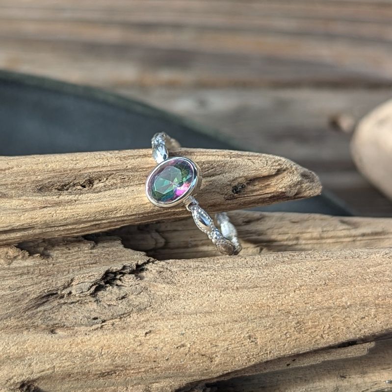 Faceted Oval Mystic Topaz Sterling Silver Ring (8.5)