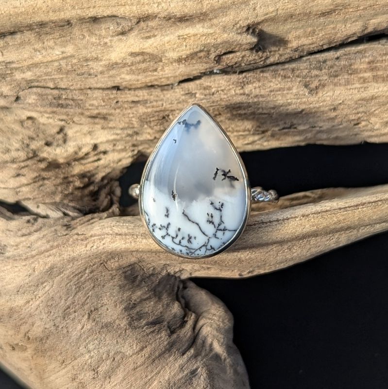 Pear Dentritic Opal Sterling Silver Ring (8)
