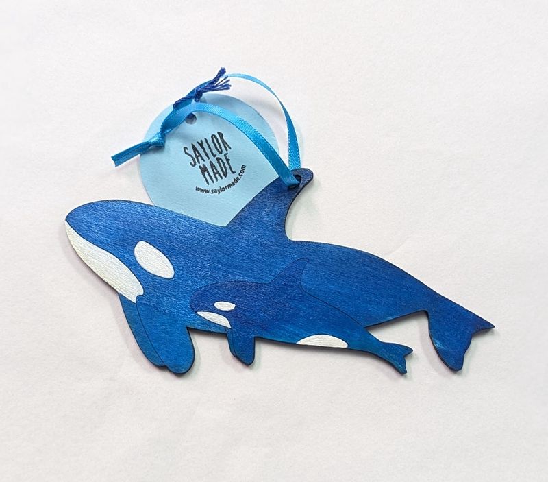 Lasercut Wood Orca Ornament