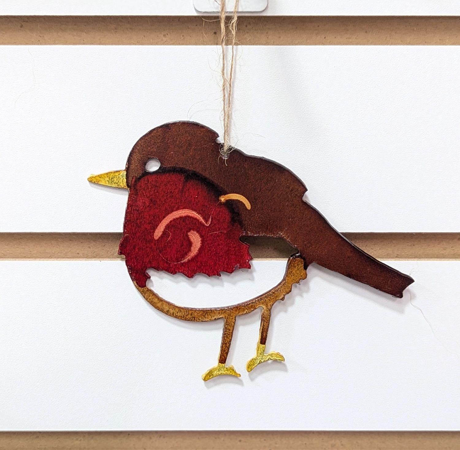 Red Painted Metal Chikadee Ornament