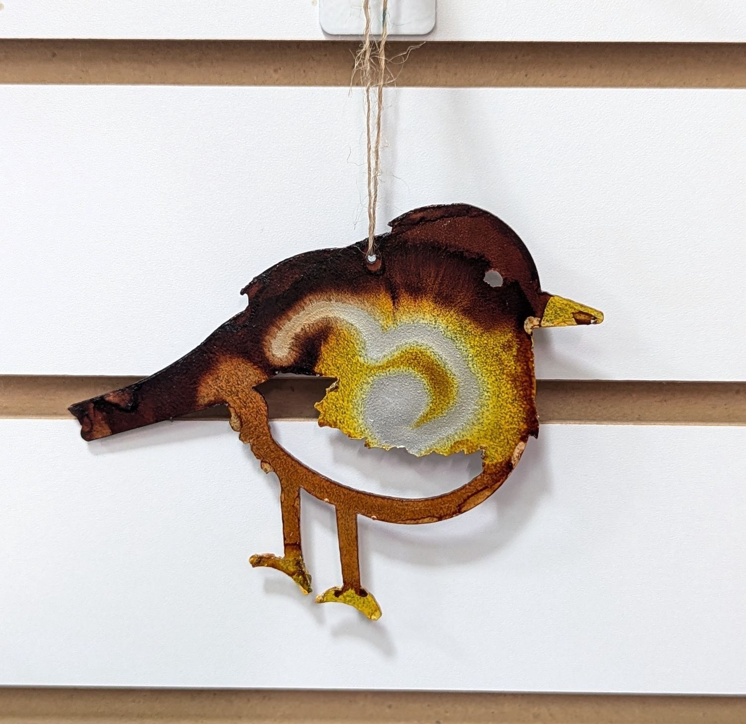 Yellow Painted Metal Chikadee Ornament