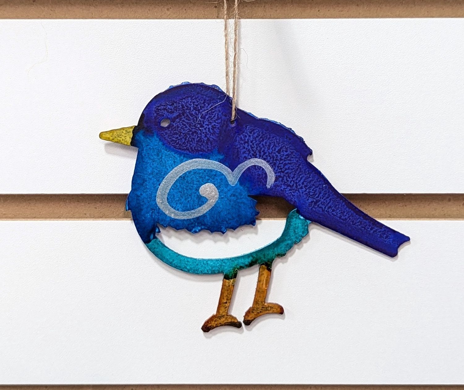 Blue Painted Metal Chikadee Ornament