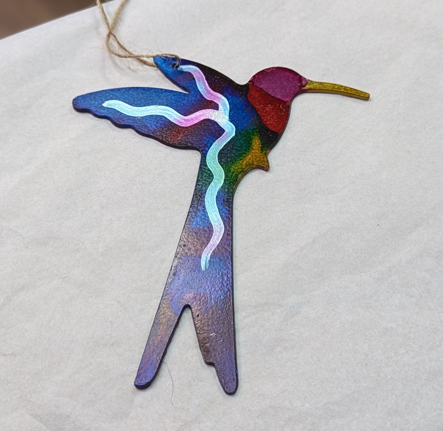 Painted Metal Long Tail Hummingbird Ornament