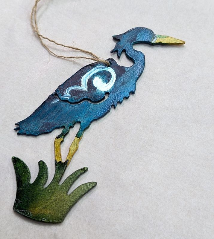 Painted Metal Heron Ornament