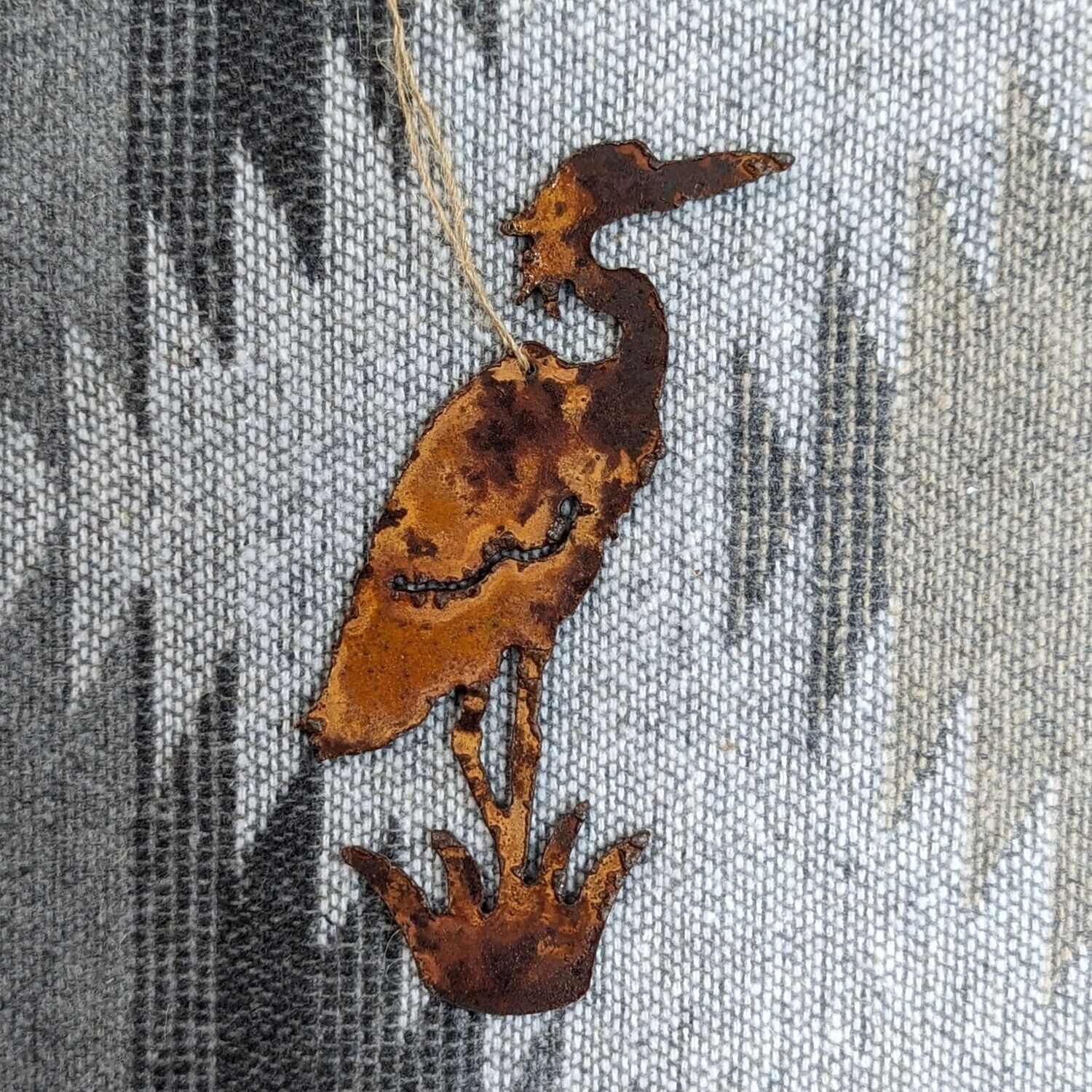 Rusted metal Heron Ornament