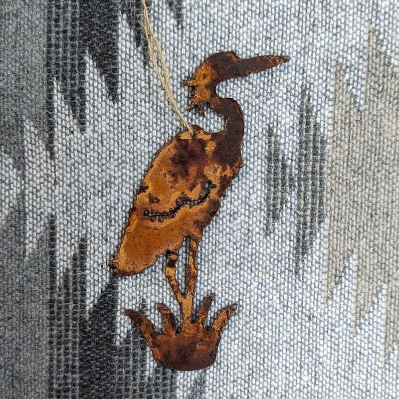 Rusted metal Heron Ornament