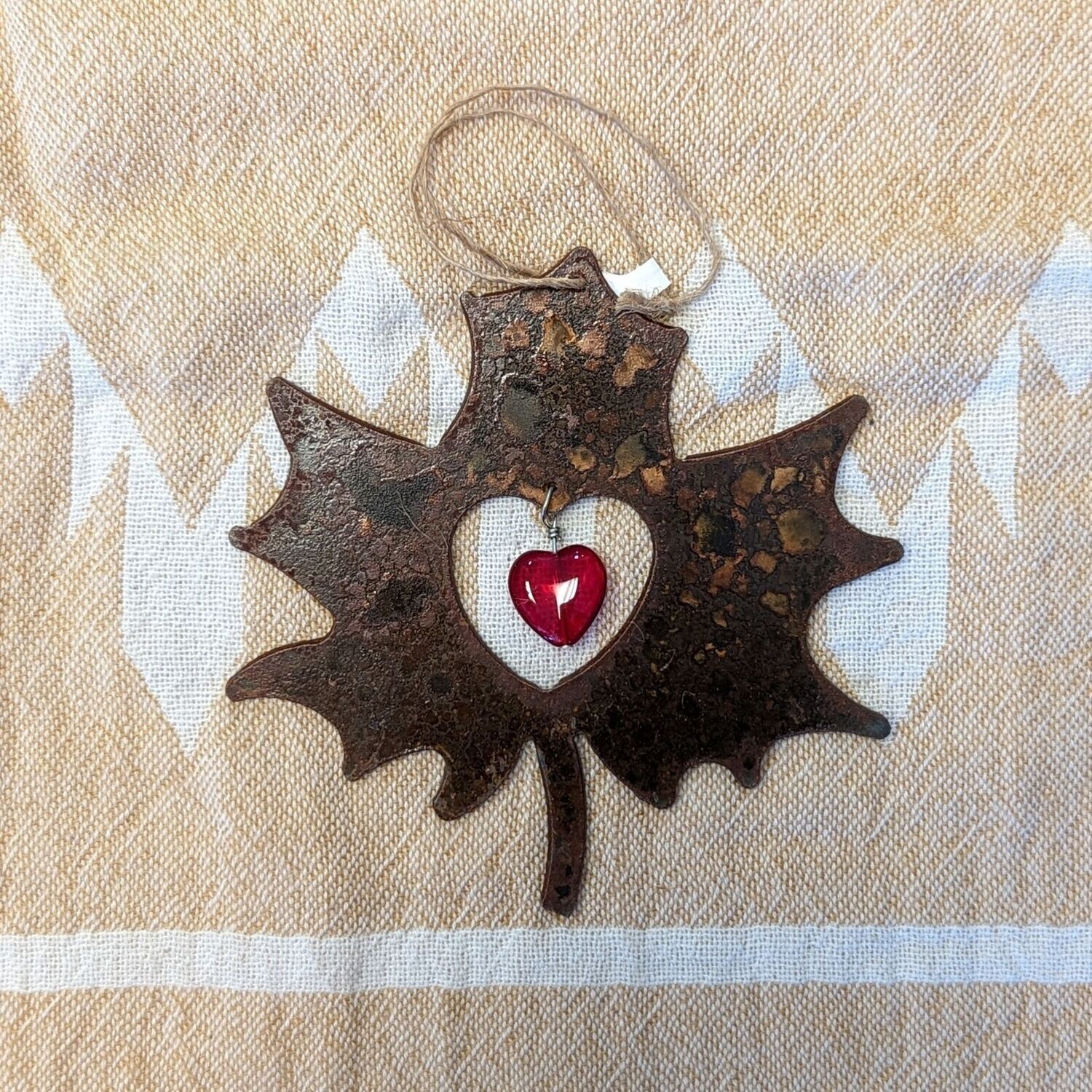 Rusted Metal Maple Leaf Ornament
