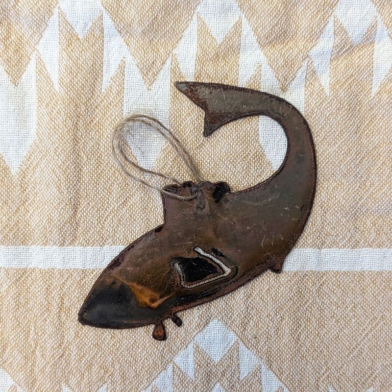 Rusted Metal Jumping Salmon Ornament