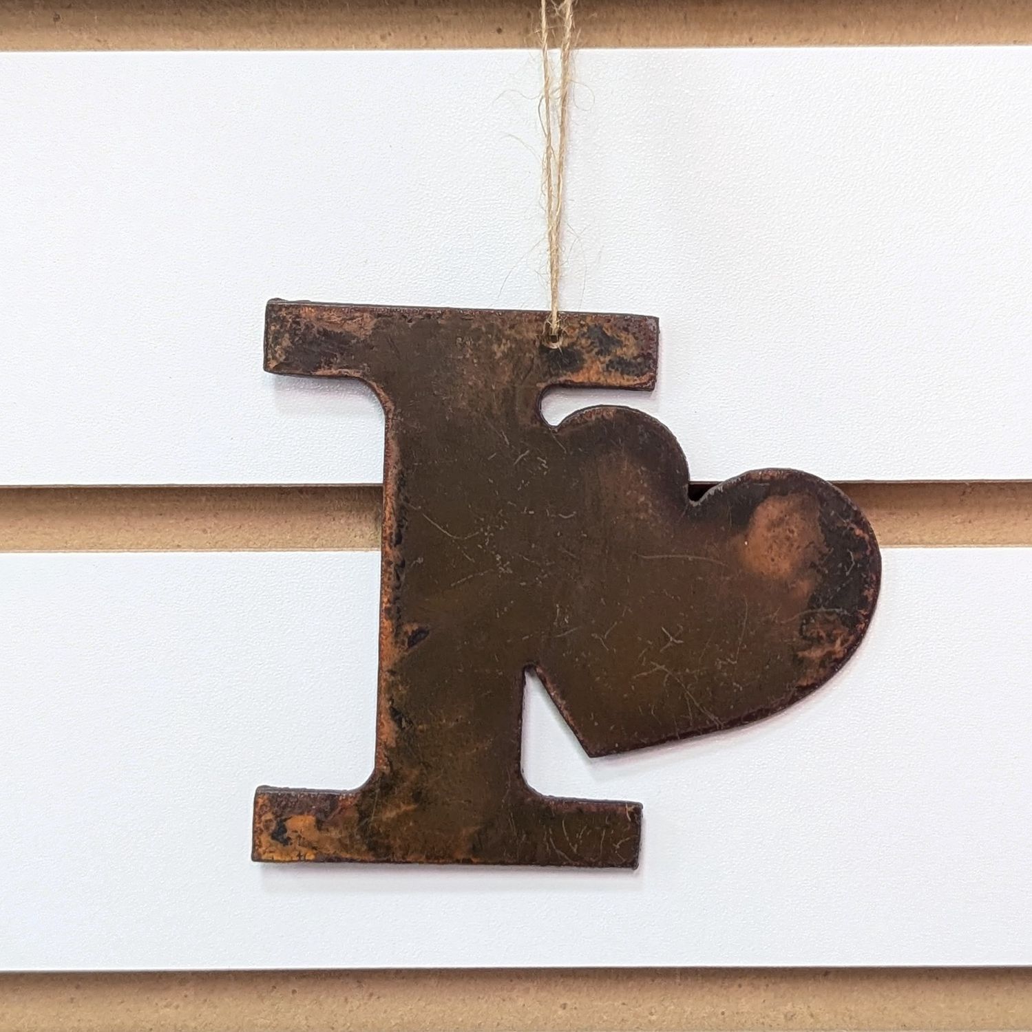 Rusted Metal &quot;I Heart&quot; Ornament