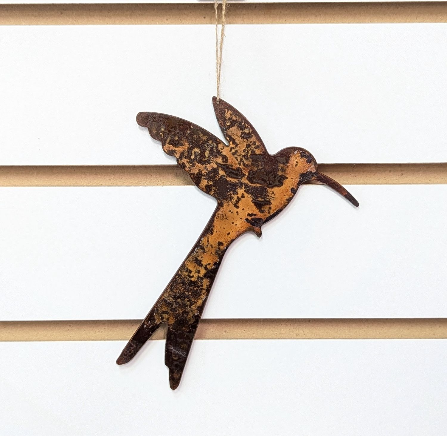 Rusted Metal Long Tail Hummingbird Ornament