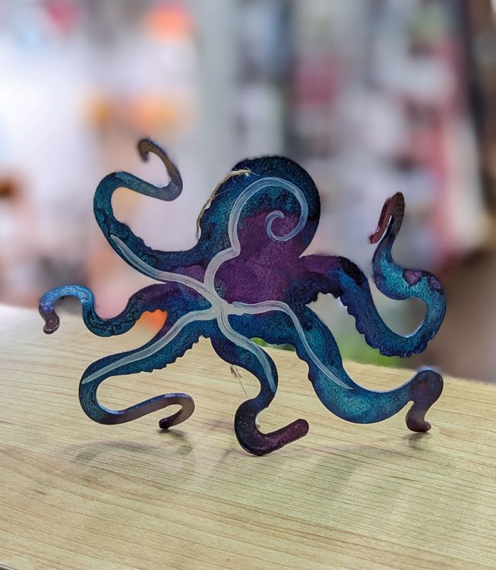 Purple &amp; Blue Painted Metal Octopus Ornament