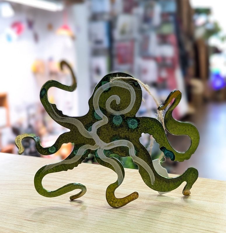 Green Painted Metal Octopus Ornament