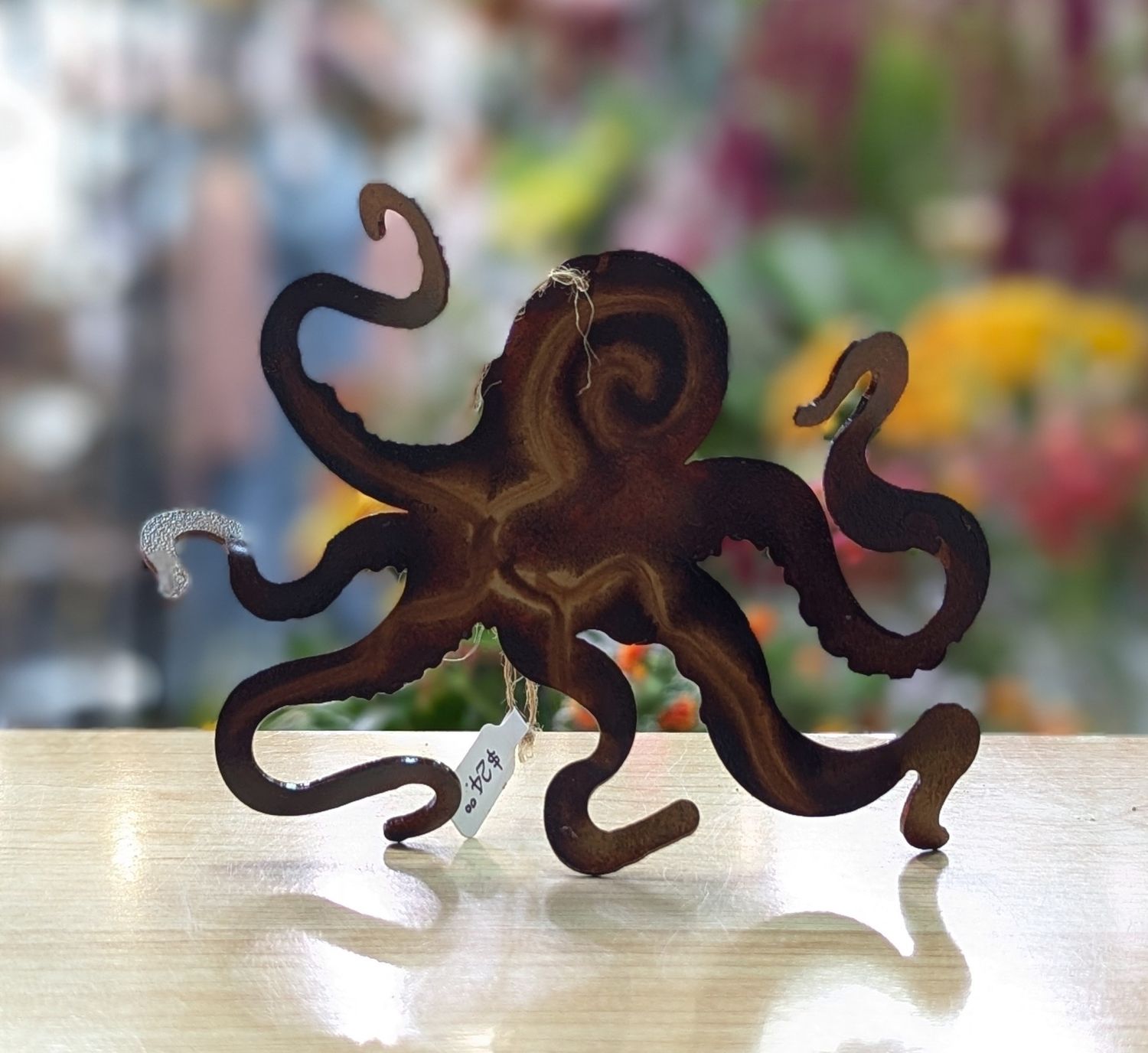 Brown Painted Metal Octopus Ornament