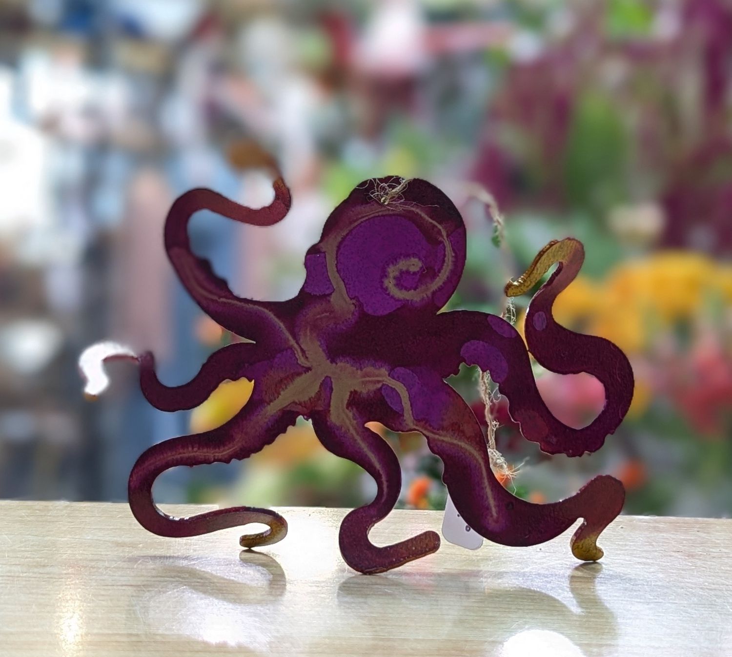 Pink Painted Metal Octopus Ornament
