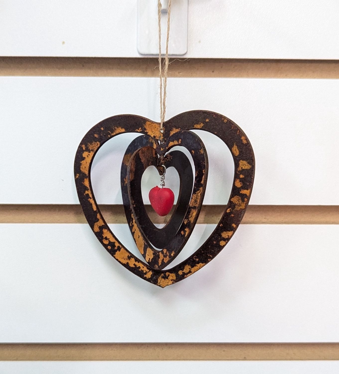 Rusted Triple With Red Heart Ornament