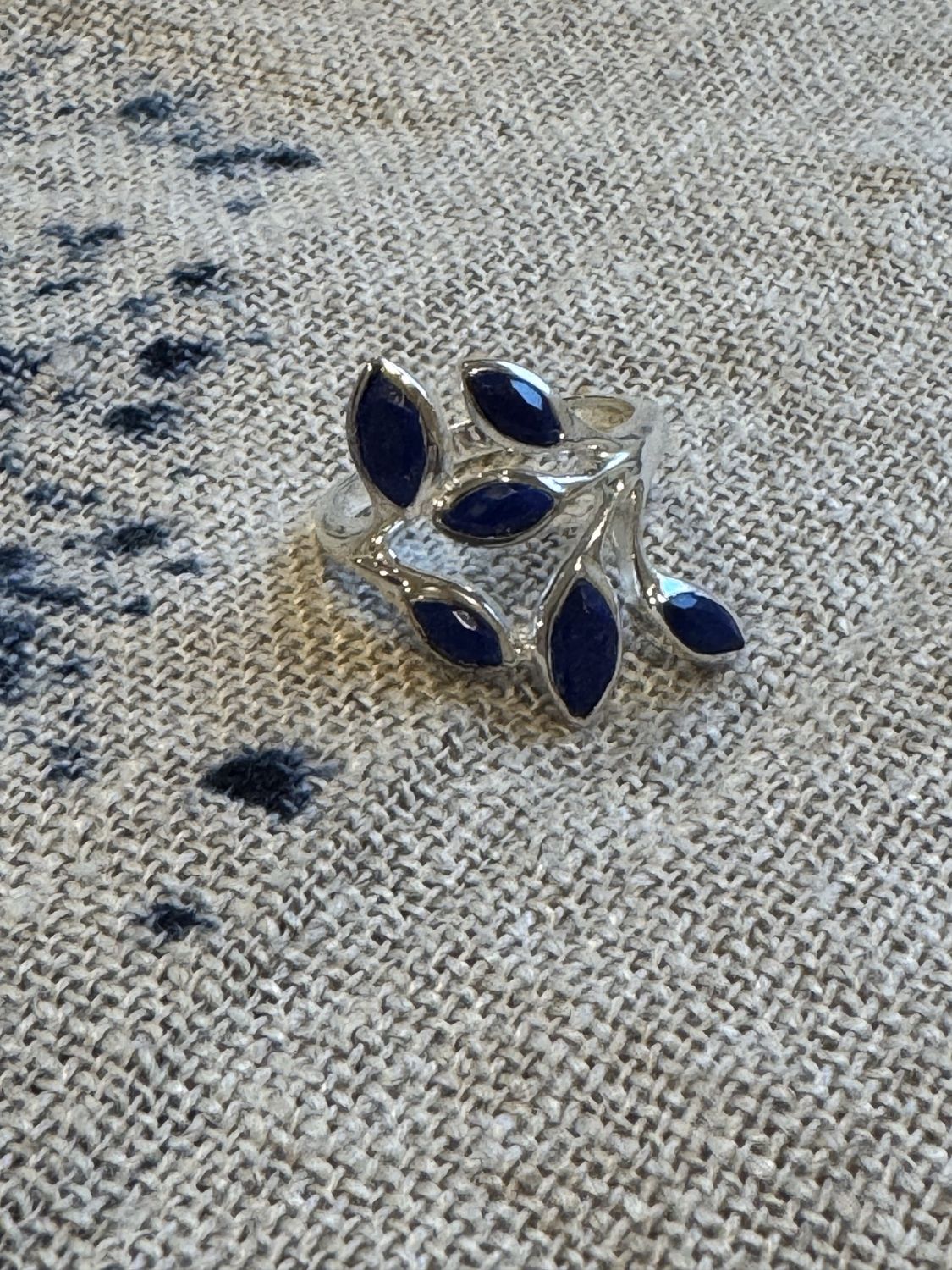 Lapis Leaves Sterling Silver Ring (9.5)