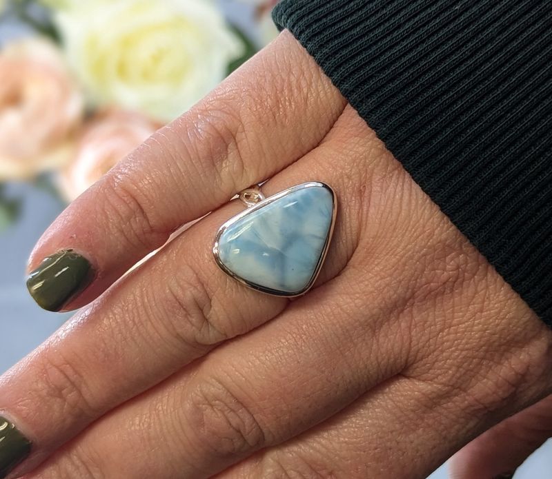 Larimar Triangle Sterling Silver Ring (8.5)