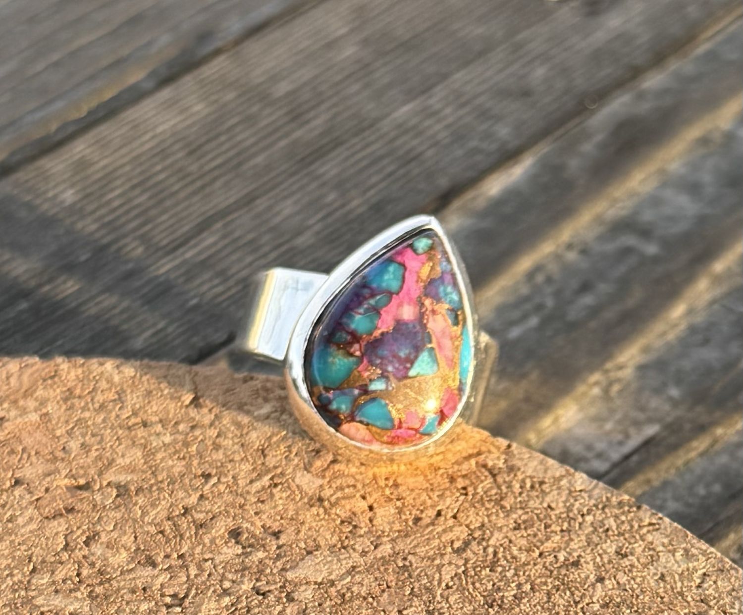 Teardrop Oyster Turquoise Sterling Silver Ring (9)