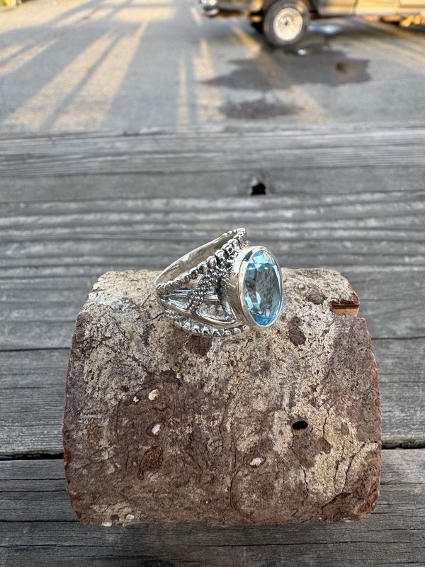 Oval Faceted Topaz Sterling Silver Ring (8)