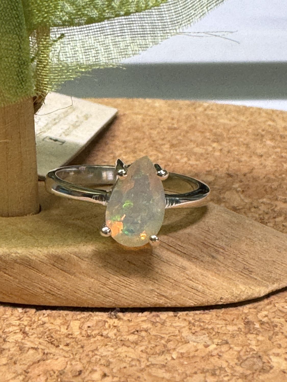 Teardrop Faceted Opal Sterling Silver Ring (9)