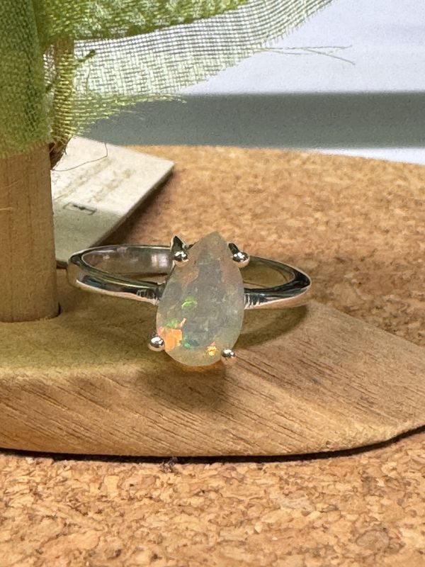 Teardrop Faceted Opal Sterling Silver Ring (9)