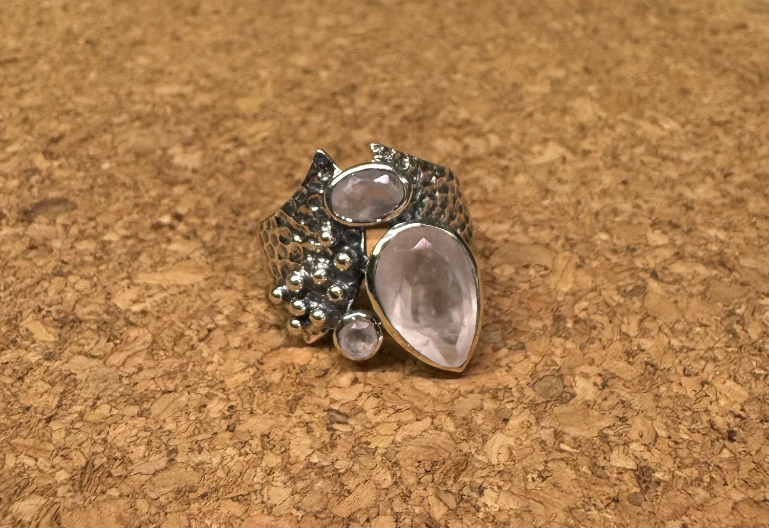 Rose Quartz Natural Textured Sterling Silver Ring (6)
