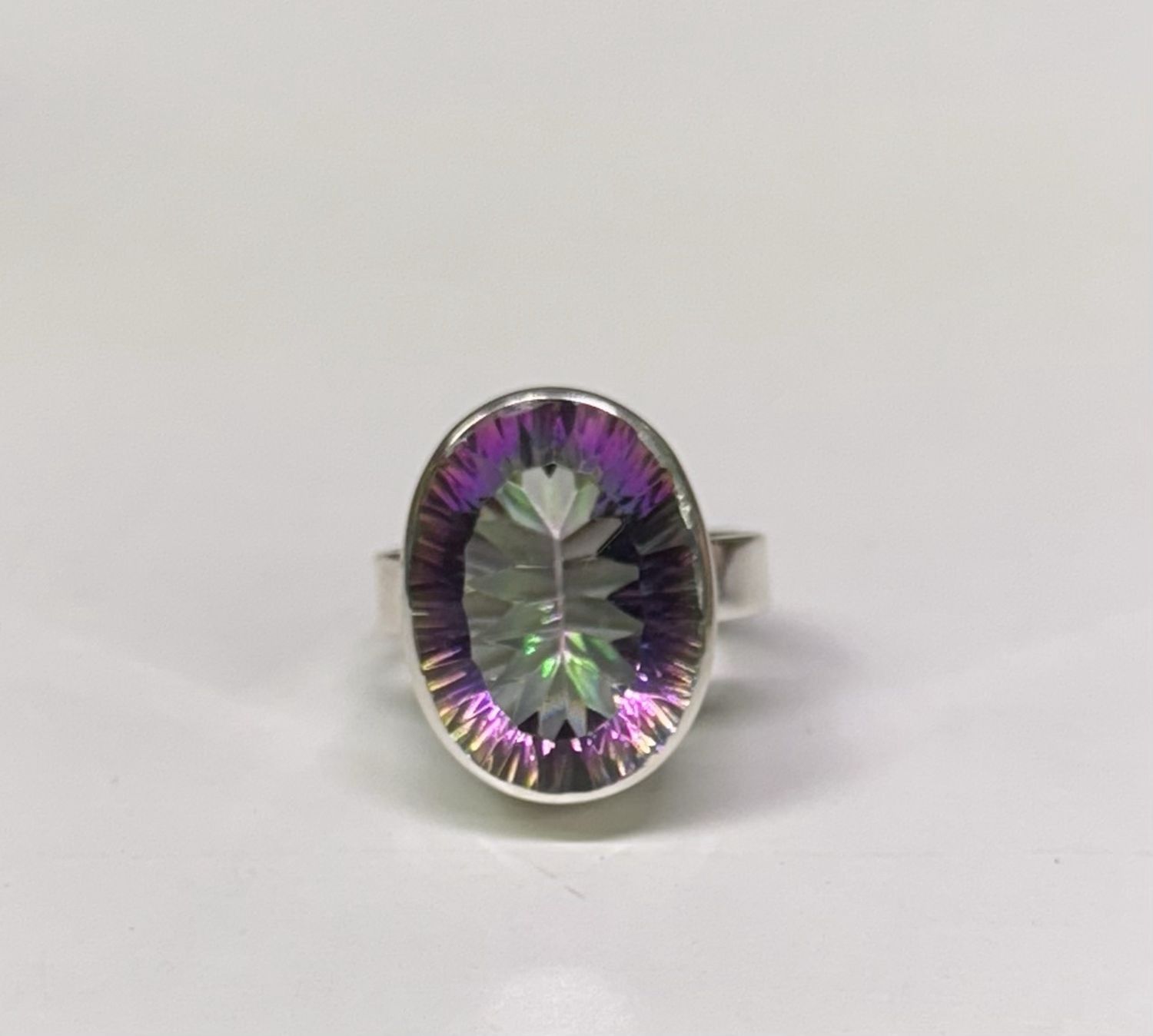 Oval Faceted Mystic Topaz Sterling Silver Ring (8.5)