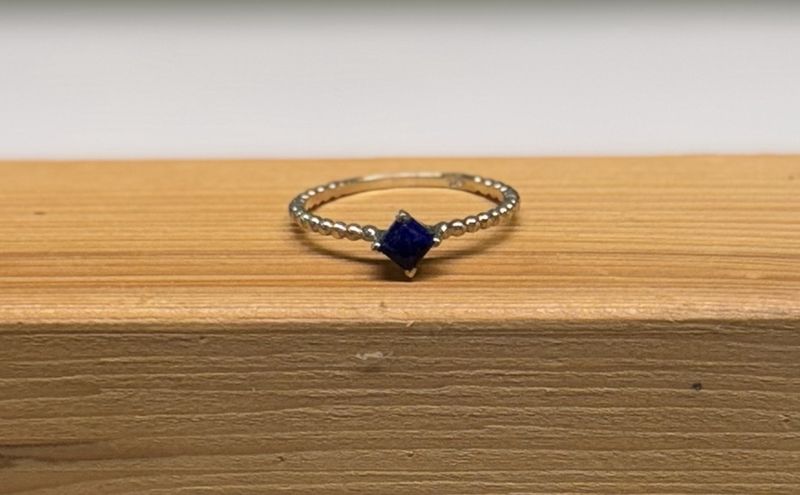 Mini Square Lapis Sterling Silver Ring (9.5)