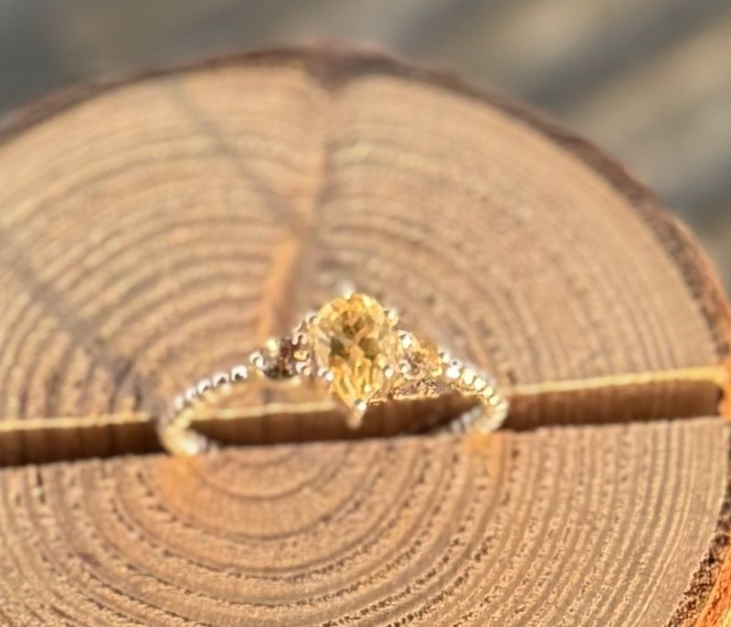 Mini Teardrop Citrine Sterling Silver Ring (5.5)